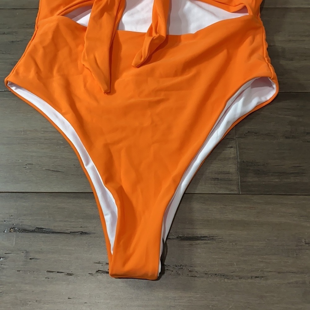 5 for $25 Shein onepiece orange swimsuit tie front cut out front - Picture 3 of 7